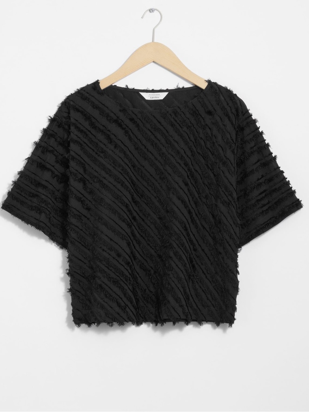 & Other Stories Textured Short-Sleeve Top in Black M Medium Fringe Striped